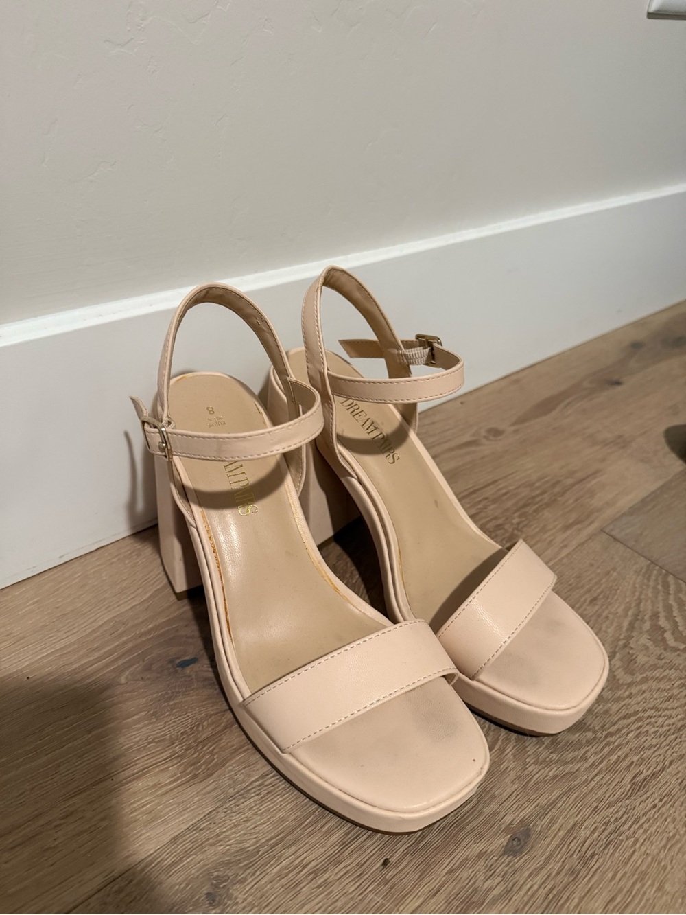 Ankle Strap Block Heel Sandals in Nude